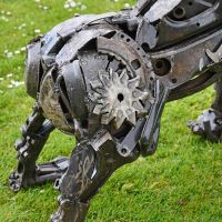 Recycled Metal Parts on the Back of the Gorilla Sculpture