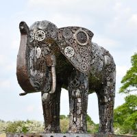 Recycled Parts Metal Elephant Sculpture in Situ