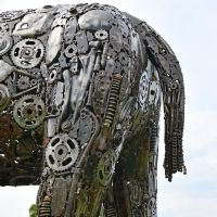 Close-up of the Recycled Parts on the Elephant Sculpture