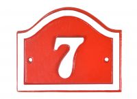 Red and White Painted Arched House Number Sign