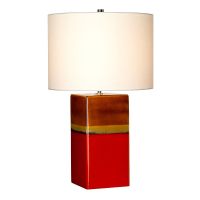 Ceramic Red Table Lamp Switched On 