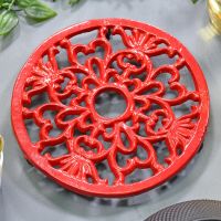 Red Heavy Duty Round Trivet Created From Cast Iron