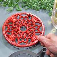 Red Heavy Duty Cast Iron Round Trivet to Scale