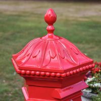 Close-Up of Lid on Penfold Pillar Post Box - Red Finish