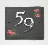 Red Roses Hand Painted Slate House Sign