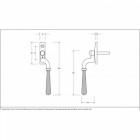 Polished Copper Hammered Espag Window Handle - Right Handed Dimensions