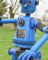 Close up robot detail on scrap metal art sculpture