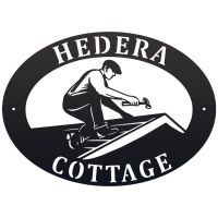 Roofer Iron Oval House Sign in a Black Finish
