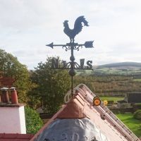 Rooster weathervane rustic finish on roof