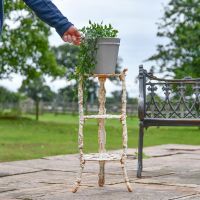 "Rose" Aged Rustic Cream Cast Iron Side Stand to Scale