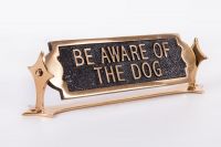 Polished Brass Rotating "Be Aware Of The Dog" Information Sign