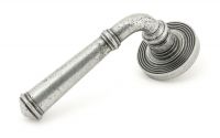 Rounded Pewter Lever Door Handle on Beehive Rose Handle