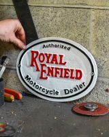 Scale image of "Royal Enfield" Cast Iron Automobilia Reproduction Sign 