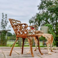Side view of Rustic Cast Iron Heart Garden Chair