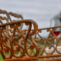 Close up of Rustic finish on Heart Scrolled Chair