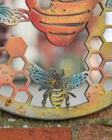 Rustic Bee Hive Mirrored Garden Wall art close up