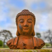 Rustic Cast Iron Buddha Sculpture in Situ