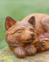 Close-Up of Rustic Cast Iron "Curled" Sleeping Fox Garden Sculpture
