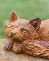 Close-Up of Facial Detail on Rustic Cast Iron "Curled" Sleeping Fox Garden Sculpture