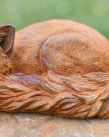 Close-Up of Rustic Finish on "Curled" Sleeping Fox Garden Sculpture