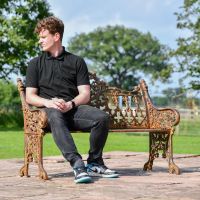 Rustic Cast Iron Gothic Two Seat Bench to Scale