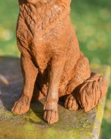 Close-Up of Freestanding Base on Rustic Cast Iron "Howling" Sitting Fox Garden Sculpture