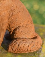 Close-Up of Detailed Design on Rustic Cast Iron "Howling" Sitting Fox Garden Sculpture