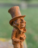 Close-Up of Rustic Cast Iron "Old Codger" Freestanding Garden Sculpture
