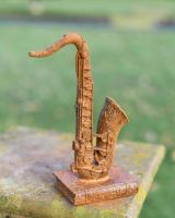 Rustic Cast Iron "Poetic Saxophone" Freestanding Garden Sculpture