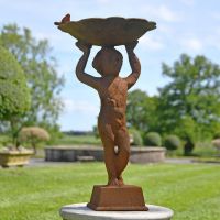 Rustic Cherub Bird Bath in situ