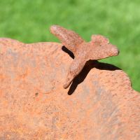 Close-up of the Bird on the Top of the Rustic Cherub Bird Bath