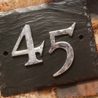rustic chrome numbers on slate plaque