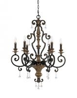 "Thorbridge Estate" Rustic Gold Vintage Candle Chandelier With Hanging Jewels