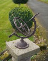 Angled view of Rustic Metal Altair Armillary On Stand 