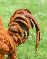 Close up of Rustic Rooster Cast Iron Sculpture tail
