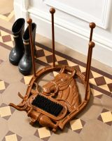 Rustic Two-in-One Horse Head Boot Scraper & Wellie Rack in Situ