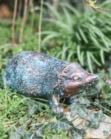 Rustic Verdigris Cast Aluminium Hedgehog Garden Sculpture - 10cm in Situ