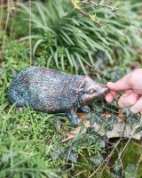 Scale Shot of Rustic Verdigris Cast Aluminium Hedgehog Garden Sculpture - 10cm