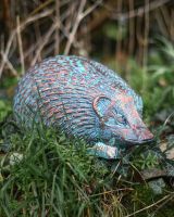 Rustic Verdigris Cast Aluminium Hedgehog Garden Sculpture - 14cm in Situ