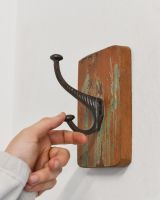 Rustic Wood And Iron Coat Hook Rectangular to scale