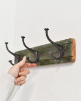Rustic Wood And Iron Coat Hooks to scale - green