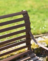 Close-Up of Rustic Finish on Rustic Wrought Iron “Chatham" Two Seater Garden Bench