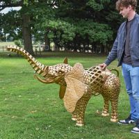 "Sambaku" Gold Garden Elephant Sculpture to Scale