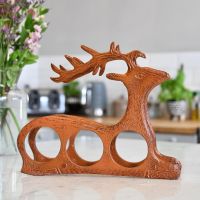 Rustic "Laying Stag" Wine Rack on Kitchen Countertop 