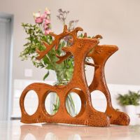 Side view of Rustic "Laying Stag" Wine Rack in Kitchen Setting 