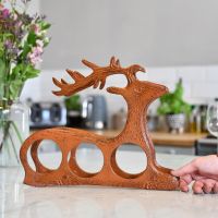 Rustic "Laying Stag" Wine Rack on Kitchen Countertop 