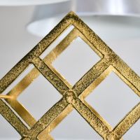Close up of Gold "Geometric Grid" Wine Rack in Kitchen 