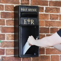 Black & Gold "Newland" Elizabeth Regina Post Box on Wall 