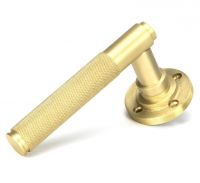 Satin Brass "Royale" Art-Deco Concealed Door Handle on Rose Set in Situ