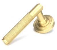 Satin Brass "Royale" Art-Deco Concealed Door Handle on Rose Set